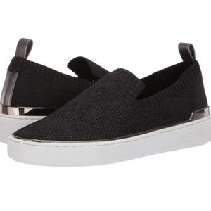 Michael Kors Skyler knit slip-on sneaker Black With Gun Metal Trim Womens 9 M